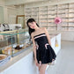 Black tube top waist slim A-line short skirt homecoming dress R4132