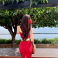 Beach Outfit Red Hip-hugging Skirt Two-piece Set Atmosphere Holiday Beach Skirt R1613
