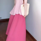 A set of gentle pink striped sleeveless top a-line skirt beautiful suit R0782