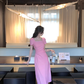 French elegant pink square neck dress for women with slim waist and elegant long skirt R4258