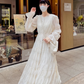 Tea break French style white beach dress waist slimming holiday long dress chiffon dress R1696