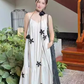 Beach dress with embroidered flowers, cotton and linen, holiday style, loose suspender dress R1610