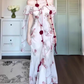 Retro floral one-shoulder dress with gentle temperament and slim waist and hip skirt R0645