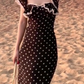 French retro lace ruffled polka dot dress 2025 slim holiday long dress R1158