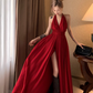 Fairy lace halter neck red dress holiday beach dress deep v backless slit long dress R1740