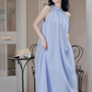 French blue halter neck dress new style holiday style waist beautiful fairy dress R2402