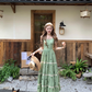 Green long round neck sleeveless suspender dress women's summer French temperament skirt R4742