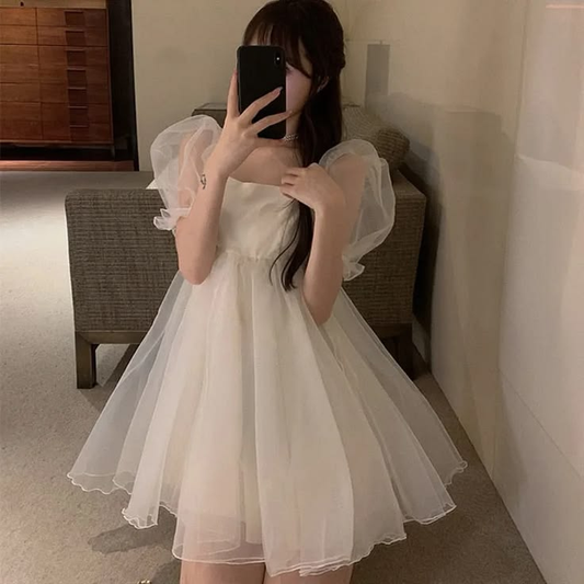 Clean Tulle Women's Homecoming Dress White Waist Fitted Short Prom Gown Party Dress RS3401