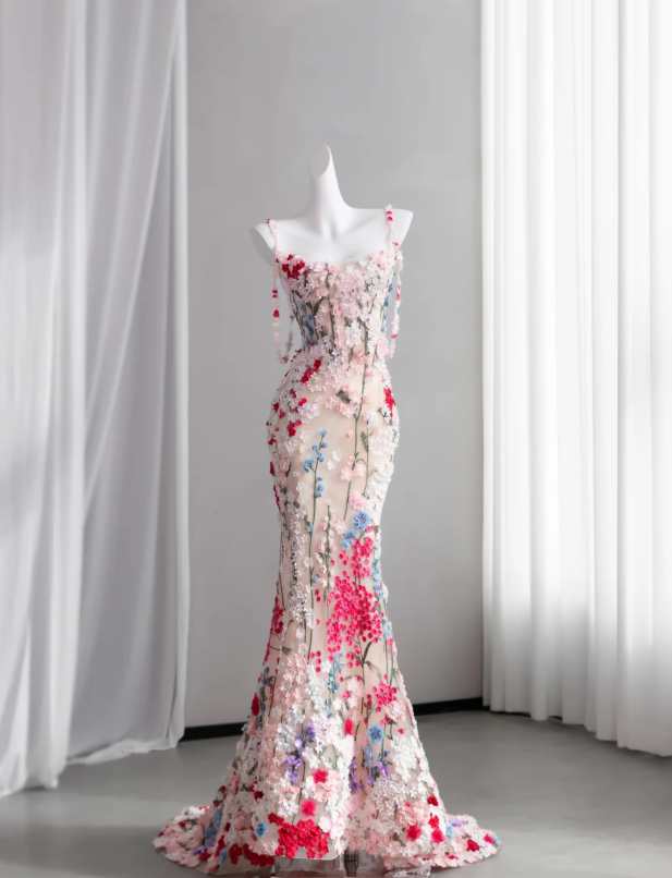 Mermaid Applique Tulle Women's Prom Gown Colorful Corset Maxi Birthday Dress — Fall Outfit 2026 New RS3132