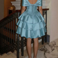 Silky Ruffled Women's Homecoming Dress Blue Corset Short Prom Gown Birthday Dress RS3122