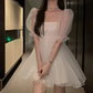 Clean Tulle Women's Homecoming Dress White Waist Fitted Short Prom Gown Party Dress RS3401