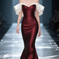 Dark red one-shoulder slim waist long dress, prom dress R5341