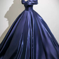 Charming Navy A-line Bateau Satin Corset Maxi Prom Dress Evening Dress RS502
