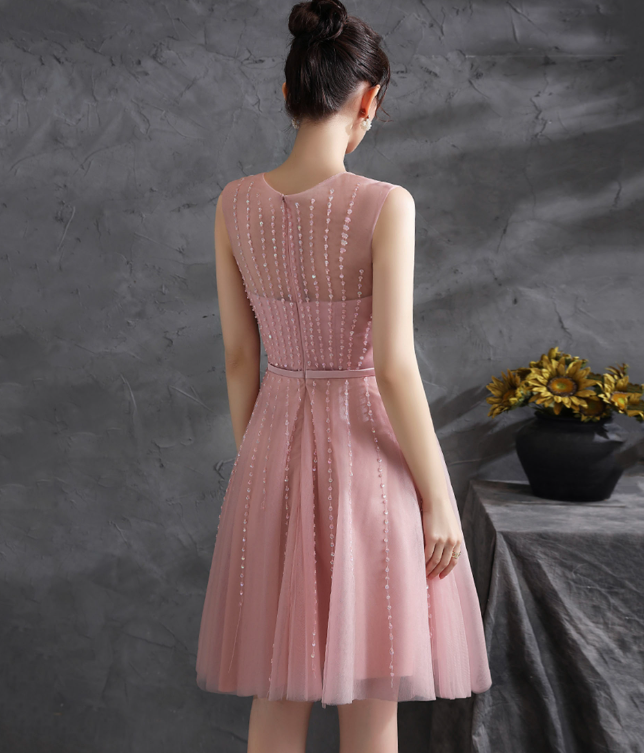 Elegant Pink Homecoming Dress , Tulle Glitter Rhinestone Decor Corset Short Prom Dress RS1702