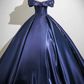 Charming Navy A-line Bateau Satin Corset Maxi Prom Dress Evening Dress RS502
