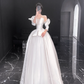 White satin one-shoulder slim waist tulle skirt bridal dress R6024