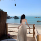 French retro atmosphere super fairy vacation sexy tube top halter neck suspender long dress R0190