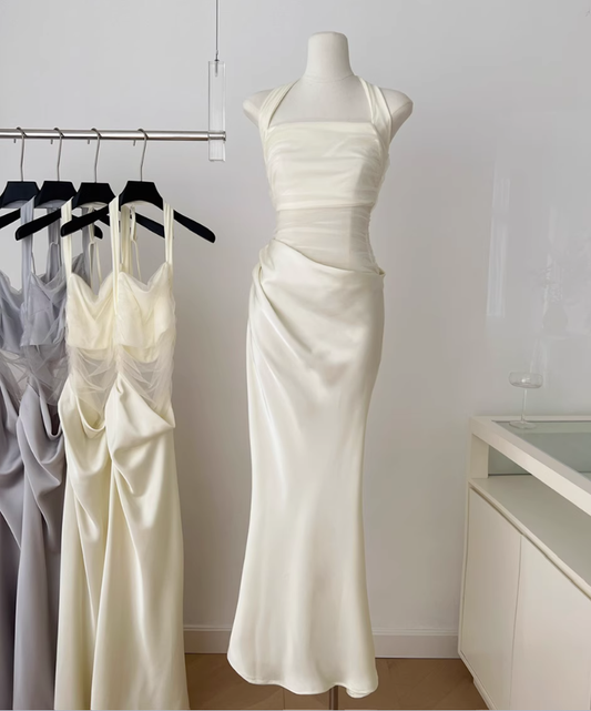 Yuji Tear Net Satin Splicing Dress New Design Waist Slimming Hip Skirt R2171