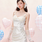 Ruffle hem hollow pleated waist retro polka dot suspender dress R5252