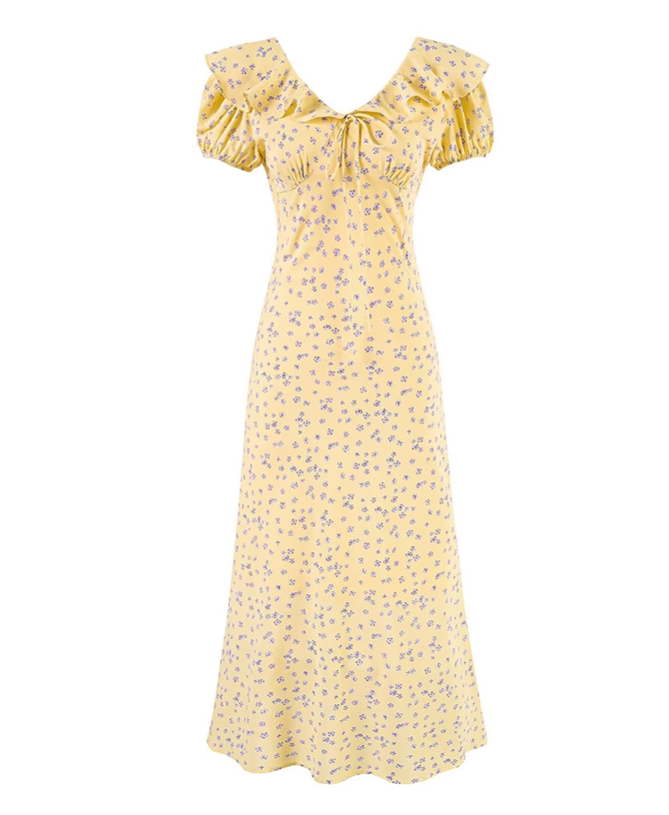 French retro floral dress 2025 new temperament waist long dress R2583