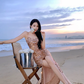 Sexy gold sequined suspender dress with slit hip-hugging holiday beach dress dress R1490