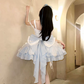 Cute Pale Blue Beading Homecoming Dress A-Line Spaghetti Straps Large Bow Back Accessory Corset Mini Birthday Dress RS735