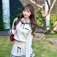College style doll collar long-sleeved knitted cardigan 2025 contrast color A-line skirt suit R1292