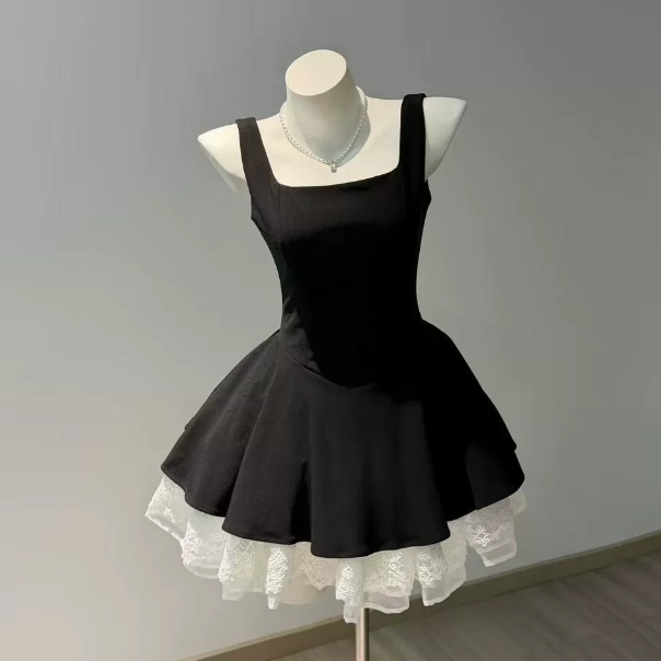 Elegant Black Homecoming Dress A-Line Square Corset Mini Prom Dress RS738