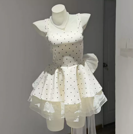 Elegant White/Black Homecoming Dress A-Line Square Polka Dots Corset Mini Prom Dress RS739