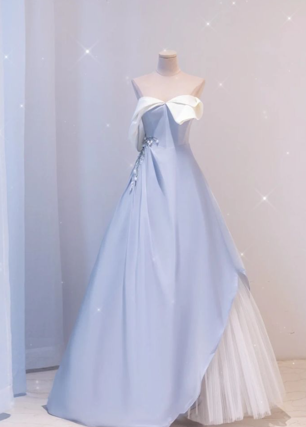 Silky Blue Corset Prom Gown , Dreamy Women's Maxi Evening Dress Ball Gown RS2414