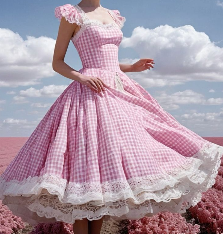Girlish Plaid Lace Trim Prom Gown Pink Women's Corset Maxi Evening Dress Birthday Dress RS2903