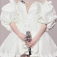 French retro one shoulder white V-neck studded bubble sleeve dress, fluffy dress, homecoming dress R2985