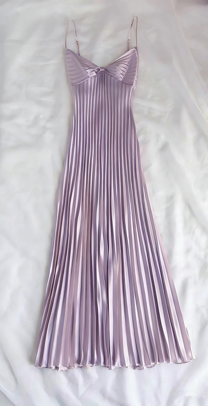 Vintage champagne pleated party evening gown         S7106