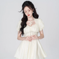 Gentle style cream yellow dress women's summer new style skirt high-end puffy short skirt R4456