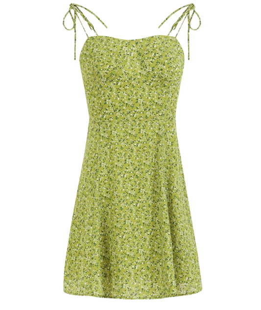 French holiday style short green 2025 new suspender dress R2647