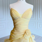 Flowy Pleated Prom Gown Pastal Yellow Women's Corset Maxi Evening Dress Ball Gown RS2836