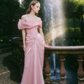Girlish Satin Slim Prom Gown Pink Women's Corset Maxi Evening Dress Birthday Dress RS2911