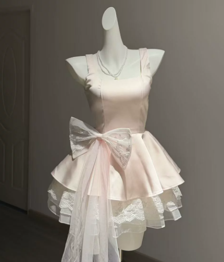 Elegant Blush Pink Homecoming Dress A-Line Square Corset Mini Birthday Dress RS740