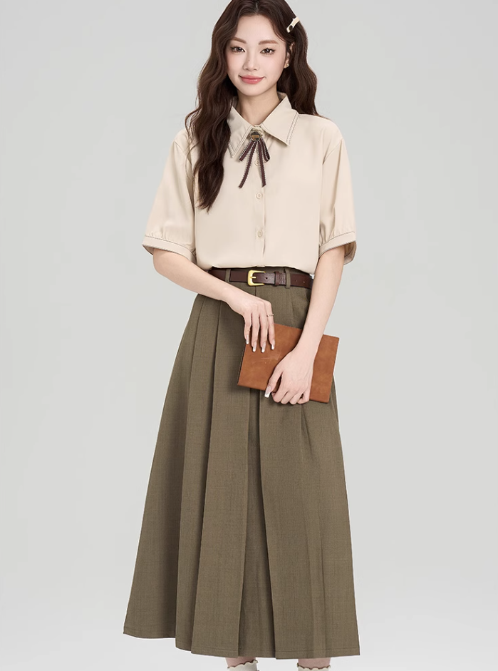 Preppy formal summer designer shirt and skirt suit R2357