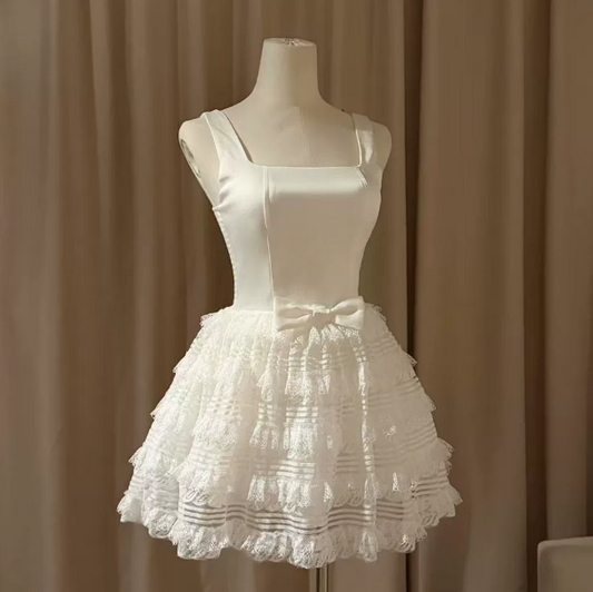 Elegant White/Pink Homecoming Dress A-Line Square Corset Mini Prom Dress RS741