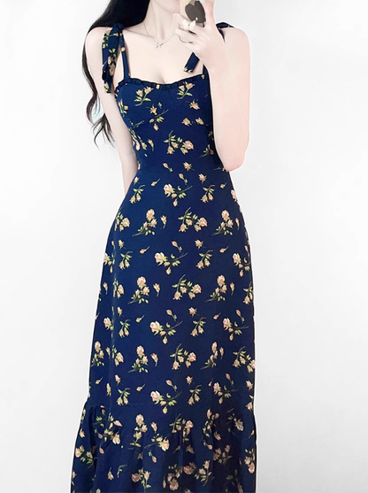 2025 Summer New French Retro Floral Beach Seaside Holiday Suspender Dress R0932