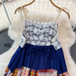 2025 dress dopamine vintage floral plaid art splicing temperament holiday suspender long skirt R0371