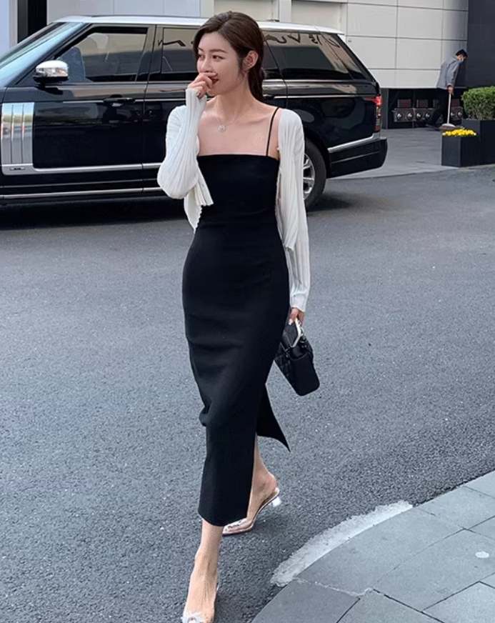 French sexy dress 2025 slim temperament medium and long inner wear high-end skirt R1466