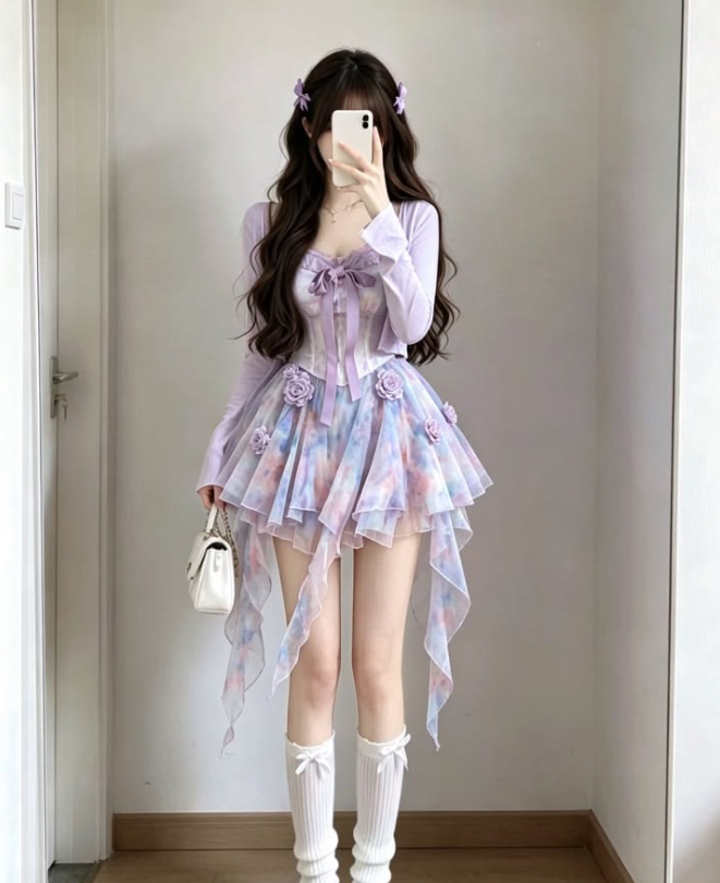 Sweet Lavender A-Line Spaghetti Straps Applique Chiffon Corset Mini Homecoming Dress RS745