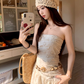 Gentle white moonlight dress hollow embroidery unique waist skirt wear tube top skirt R1704
