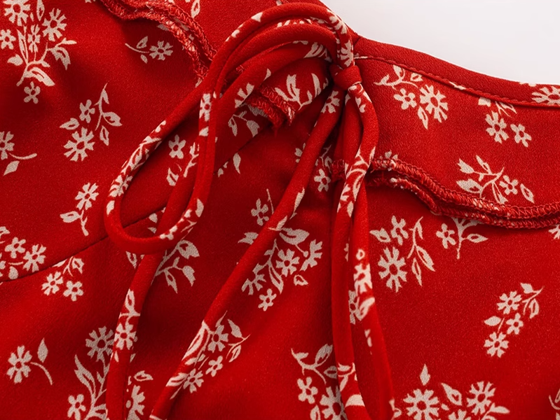 2025 Summer New Red Floral French Style Small Flying Sleeve Seaside Holiday Dress R0929