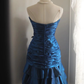 Navy blue tube top waist pleated hip cake skirt short skirt homecoming dress R4147
