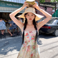 Long Printed Romantic Rose Garden Butterfly Dress Summer French Style Dress R4907