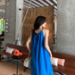 Klein blue sleeveless suspender dress loose lazy style seaside holiday atmosphere dress R1633