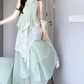Green sleeveless halter dress irregular gentle temperament loose beach dress R0705